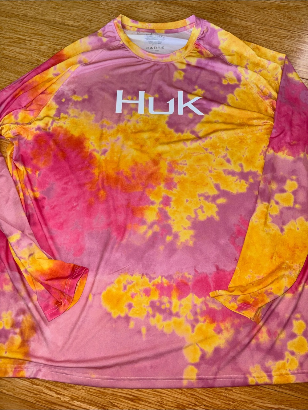 Huk Pursuit Long Sleeve Performance Fishing Shirt Tie Dye Pink Yellow XXL